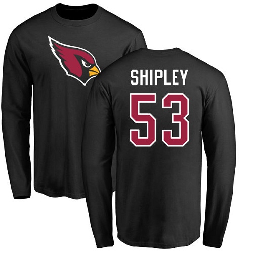 Arizona Cardinals Men Black A.Q. Shipley Name And Number Logo NFL Football #53 Long Sleeve T Shirt